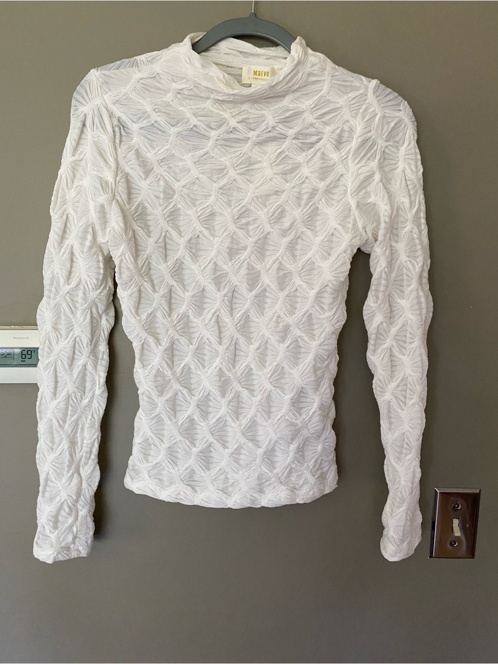 NWT ANTHROPOLOGIE x MAEVE White Textured Mesh Sheer Mock Neck Long Sleeve Top M